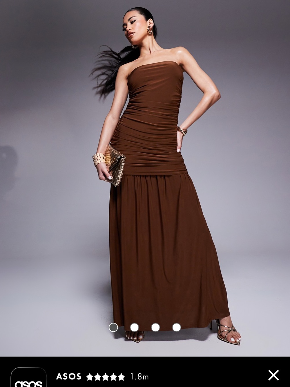 ASOS Brown Strapless Ruched Maxi Dress